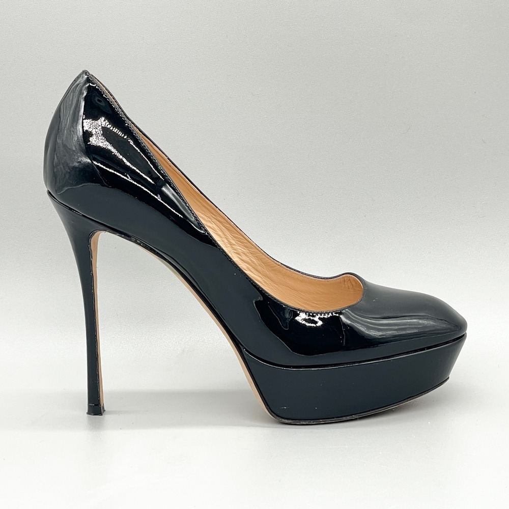 Sergio Rossi Womens 36.5 Manhattan 90mm Black Patent Leather Platform Pumps Heel